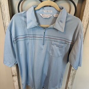 Idletime Vintage‎ Zip Polo Shirt XL Blue Striped Pocket 80s 90s Retro Golf